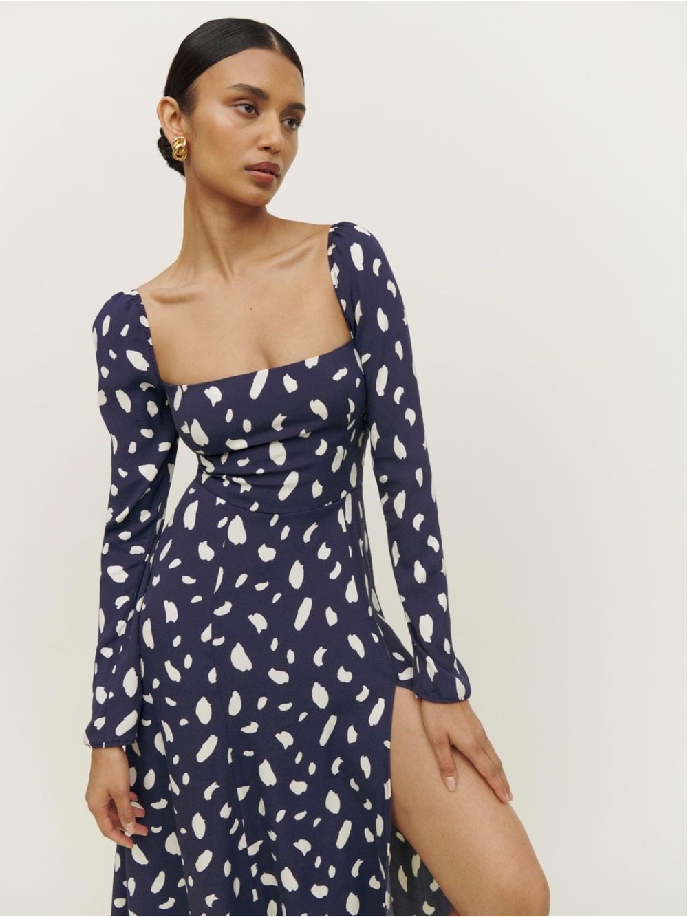 Reformation Sigmund Navy and White Midi women Dress